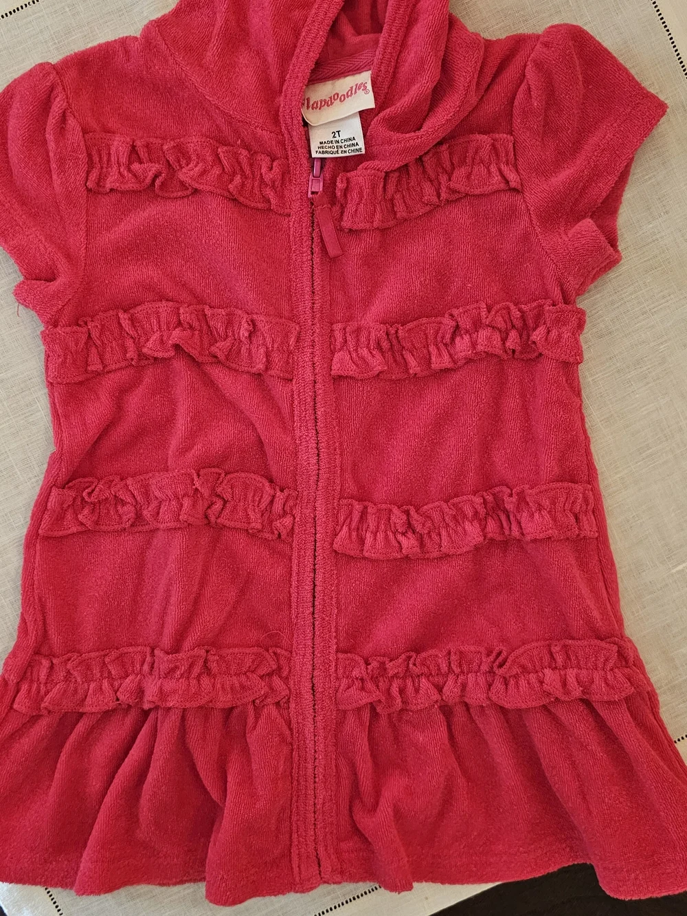Flapdoodles Girls Size 2T Terry Cloth Swim Cover Up Dress Pink Hooded Zip Front